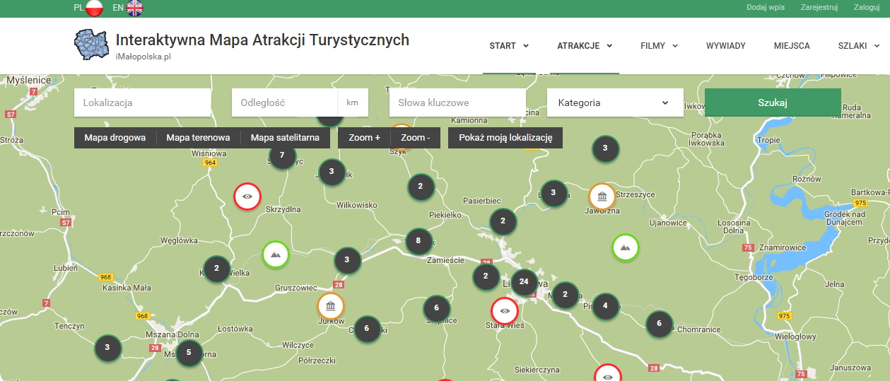 Interaktywna mapa atrakcji turystycznych powiatu limanowskiego