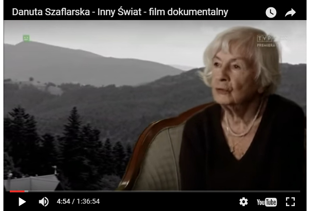 102-gie urodziny Pani Danuty Szaflarskiej – film „Inny świat”, 4,40 minuta  filmu to tymbarski akcent historii życia Pani Danuty