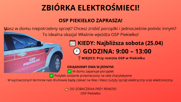 OSP Piekiełko organizuje zbiórkę eletrośmieci