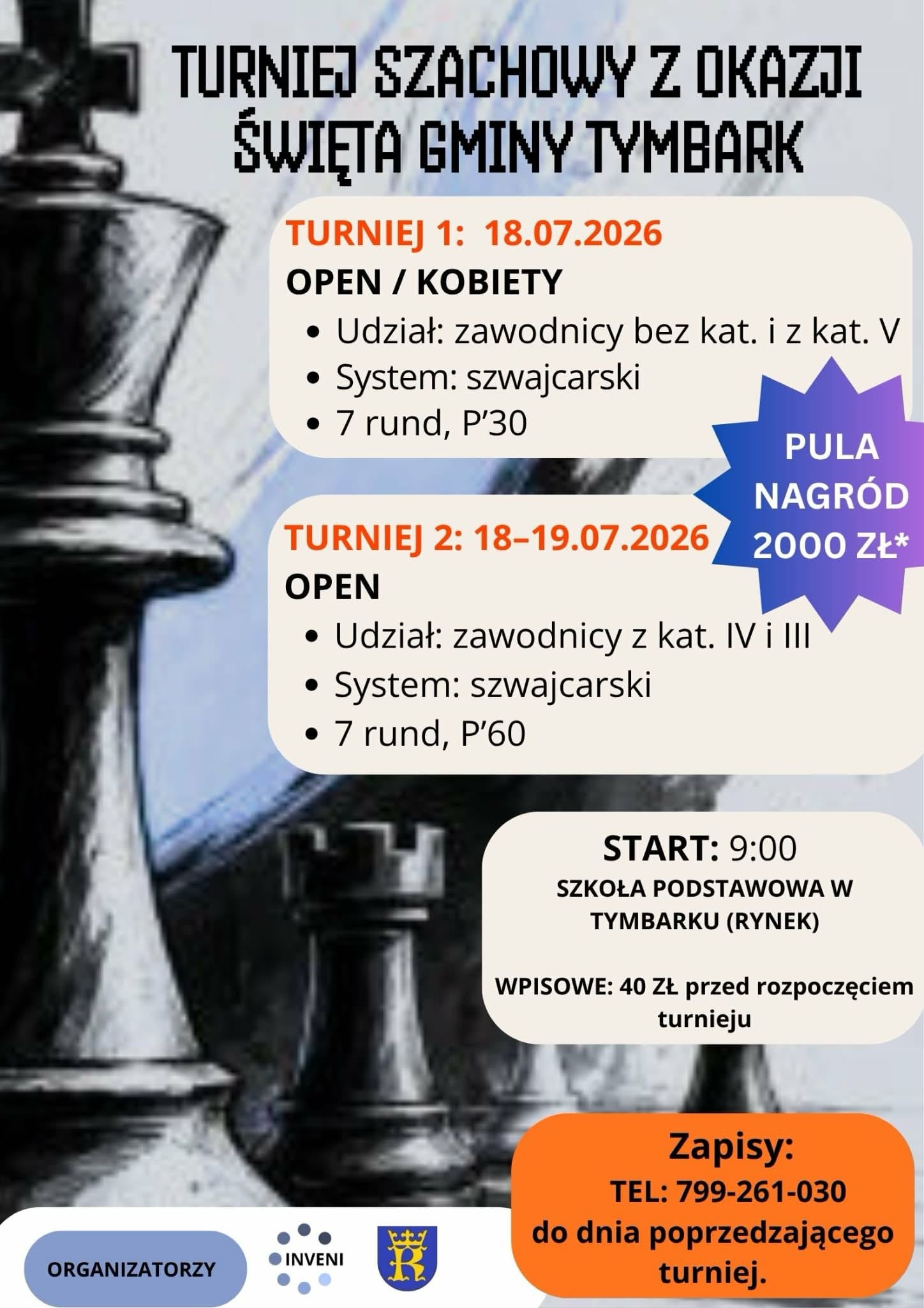 Zaproszenie na Turniej Szachowy z okazji Święta Gminy Tymbark