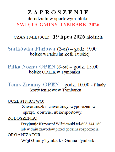 Zaproszenie do udziału w sportowym bloku Święta Gminy Tymbark