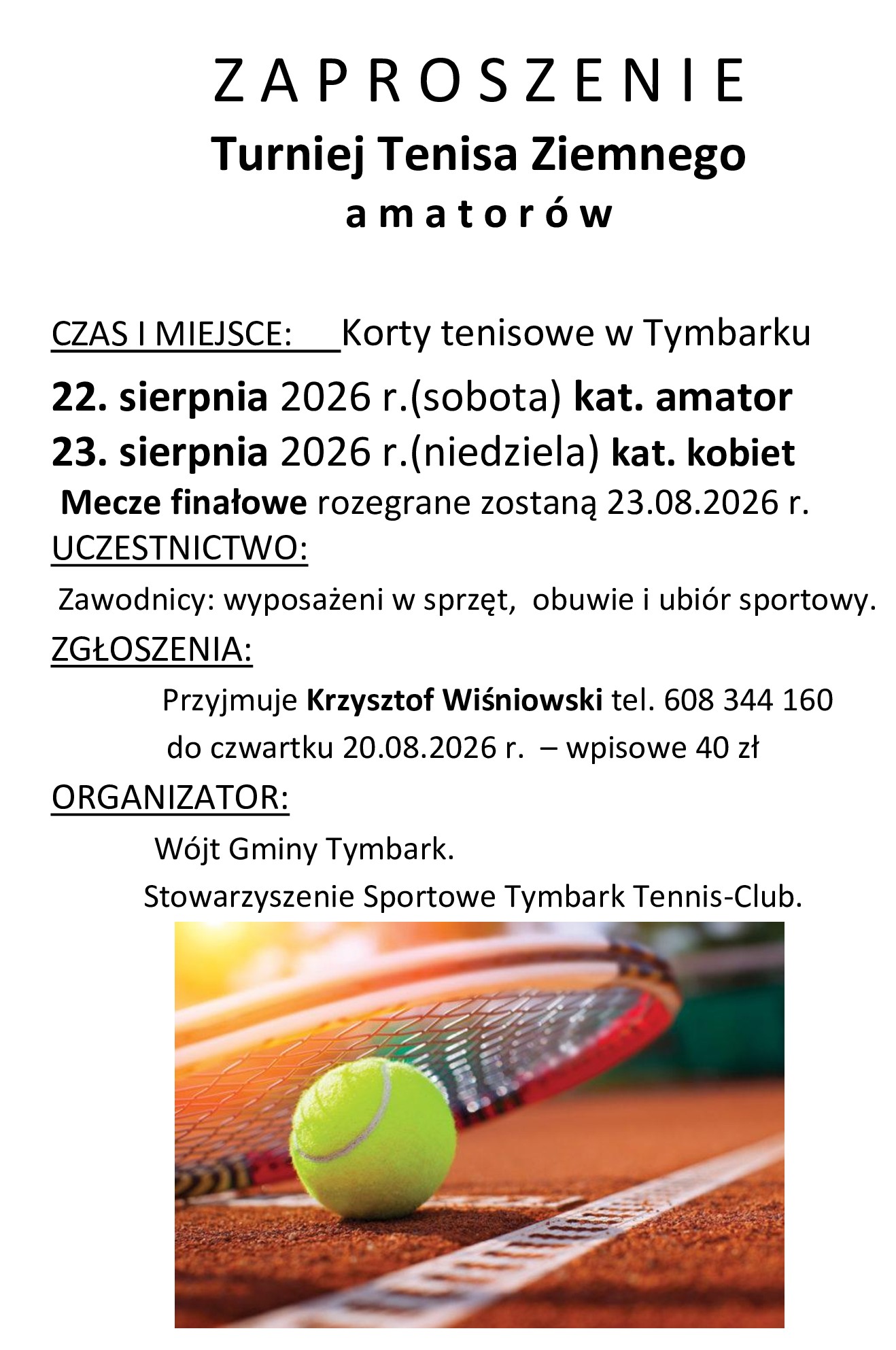 Zaproszenie na Turniej Tenisa Ziemnego